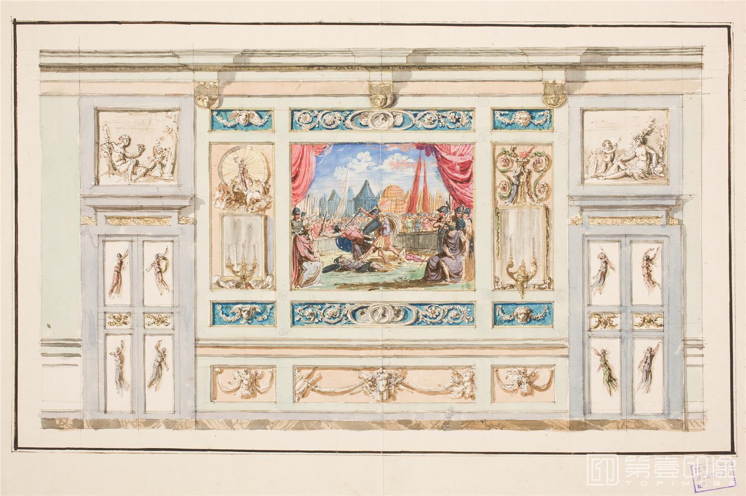 素描-西班牙普拉多美术馆素描藏画-Giani, Felice-Estudio para decoracion mural-1045